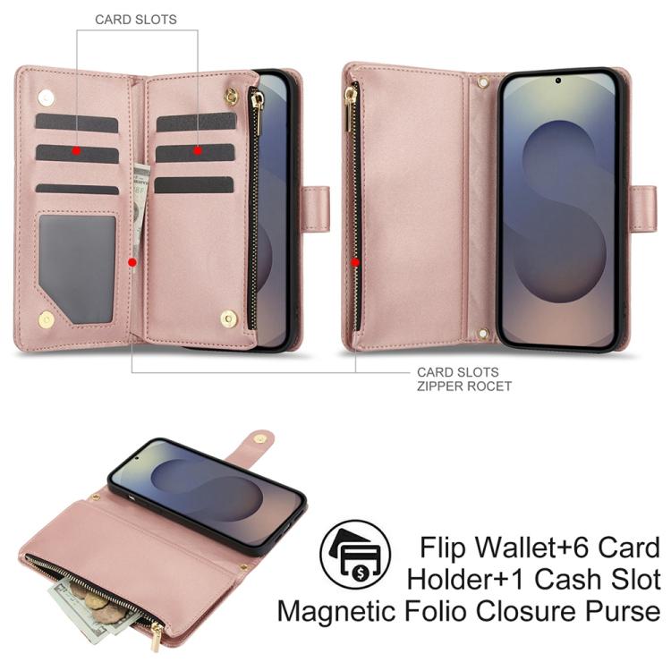 For Samsung Galaxy S25 Ultra 5G YM016 Rhombic Zipper Card Wallet Leather Phone Case with Lanyard