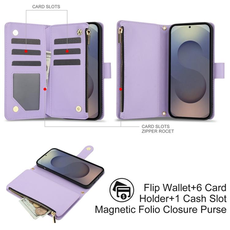 For Samsung Galaxy S25 Ultra 5G YM016 Rhombic Zipper Card Wallet Leather Phone Case with Lanyard