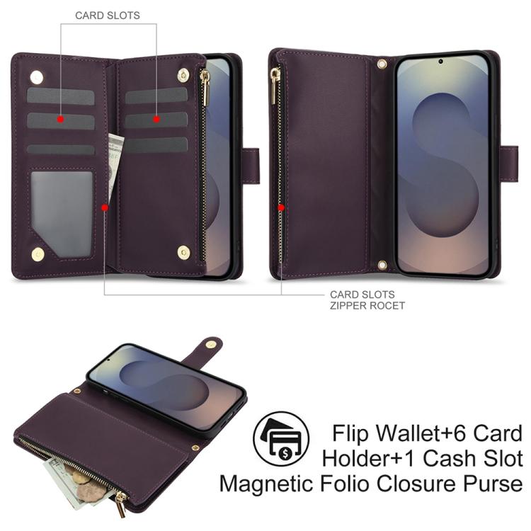For Samsung Galaxy S25 Ultra 5G YM016 Rhombic Zipper Card Wallet Leather Phone Case with Lanyard