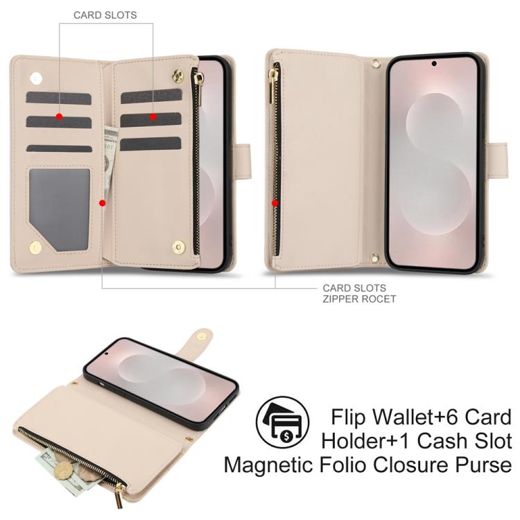 For Samsung Galaxy S25 Edge 5G YM016 Rhombic Zipper Card Wallet Leather Phone Case with Lanyard