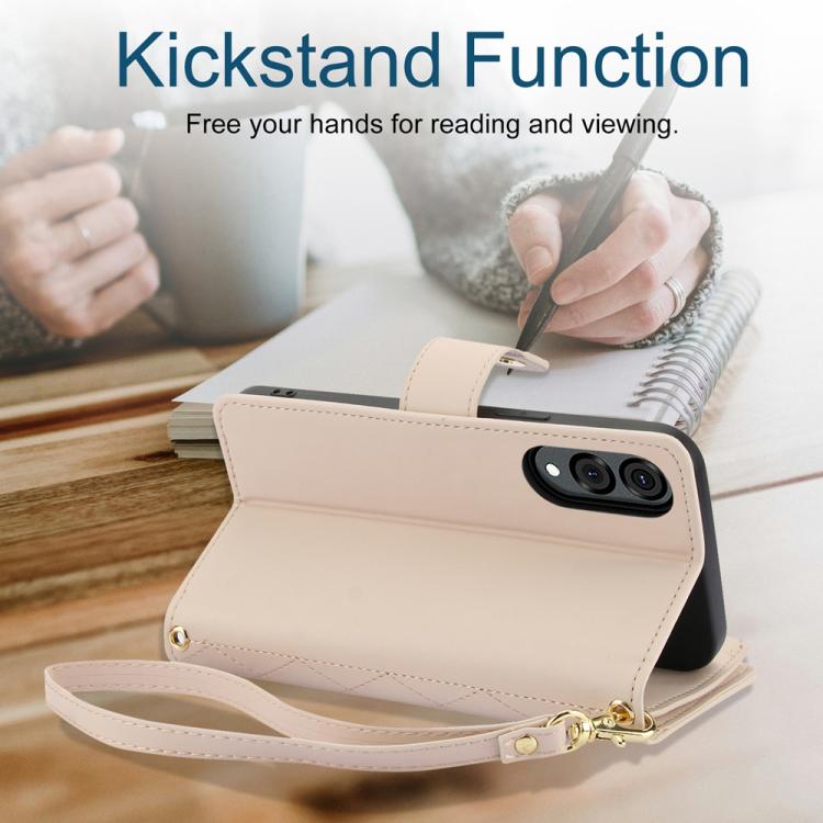 For Samsung Galaxy S25 Edge 5G YM016 Rhombic Zipper Card Wallet Leather Phone Case with Lanyard