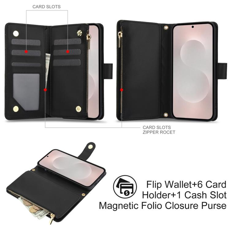 For Samsung Galaxy S25 Edge 5G YM016 Rhombic Zipper Card Wallet Leather Phone Case with Lanyard