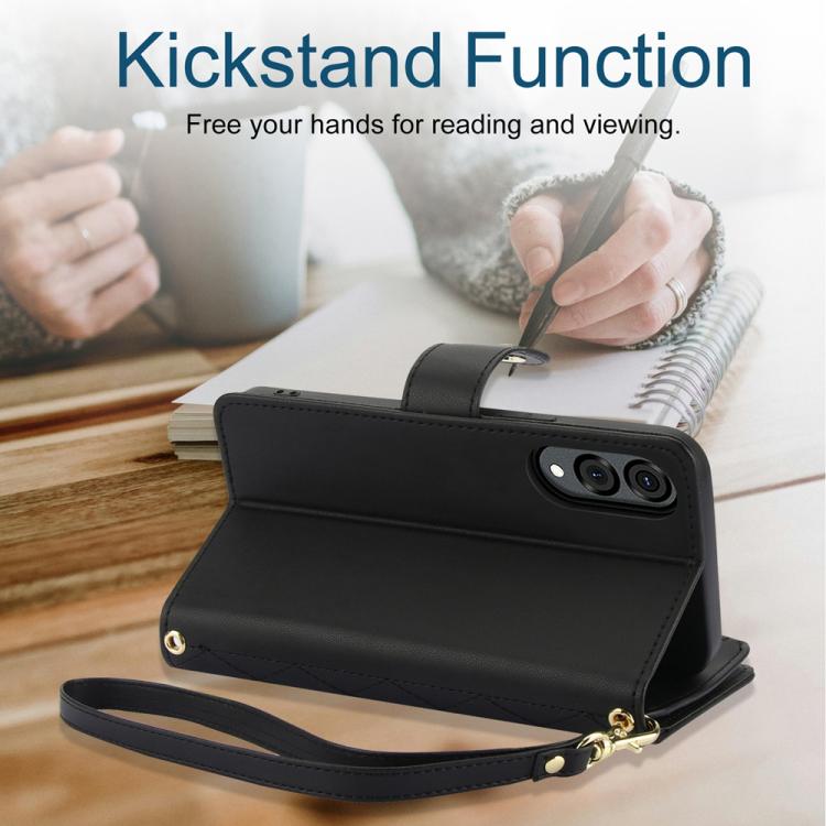 For Samsung Galaxy S25 Edge 5G YM016 Rhombic Zipper Card Wallet Leather Phone Case with Lanyard