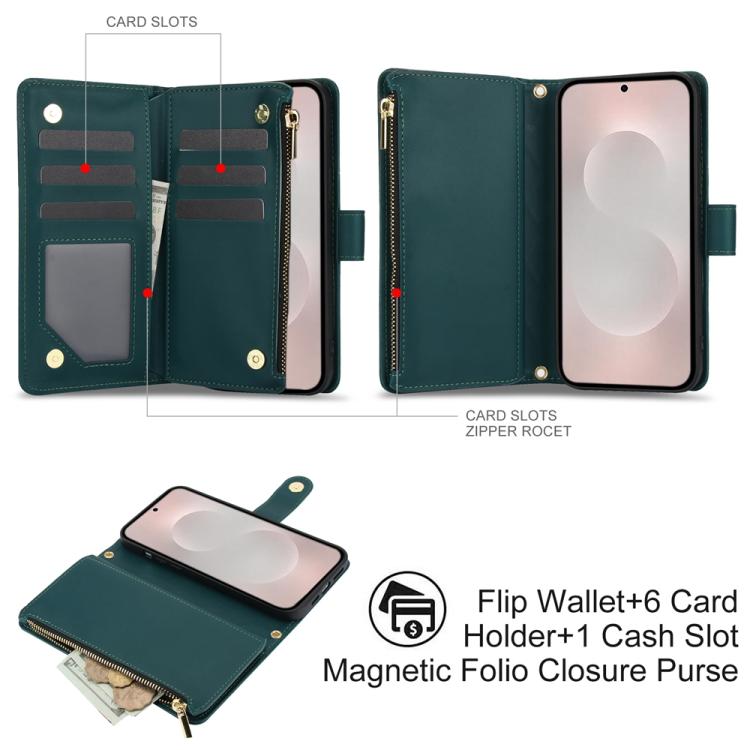 For Samsung Galaxy S25 Edge 5G YM016 Rhombic Zipper Card Wallet Leather Phone Case with Lanyard