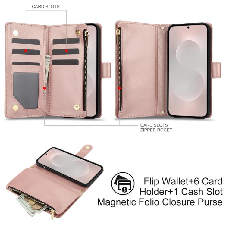 For Samsung Galaxy S25 Edge 5G YM016 Rhombic Zipper Card Wallet Leather Phone Case with Lanyard
