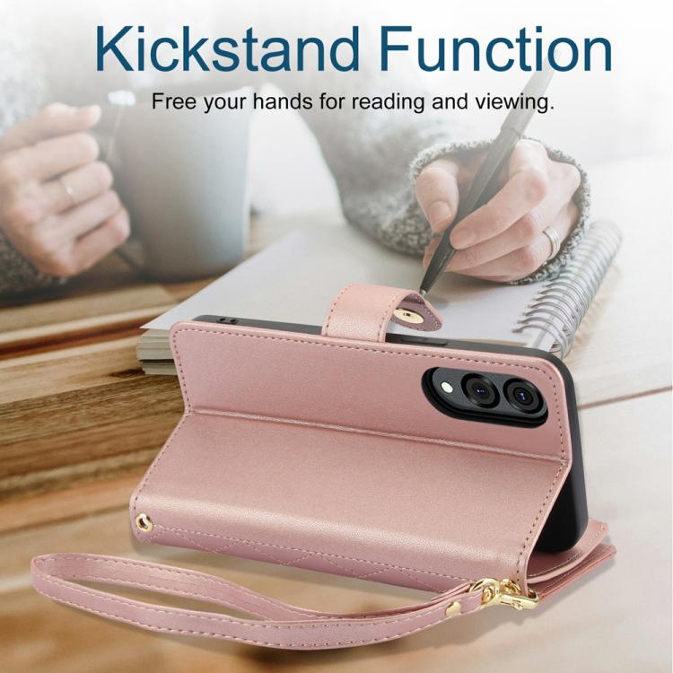 For Samsung Galaxy S25 Edge 5G YM016 Rhombic Zipper Card Wallet Leather Phone Case with Lanyard