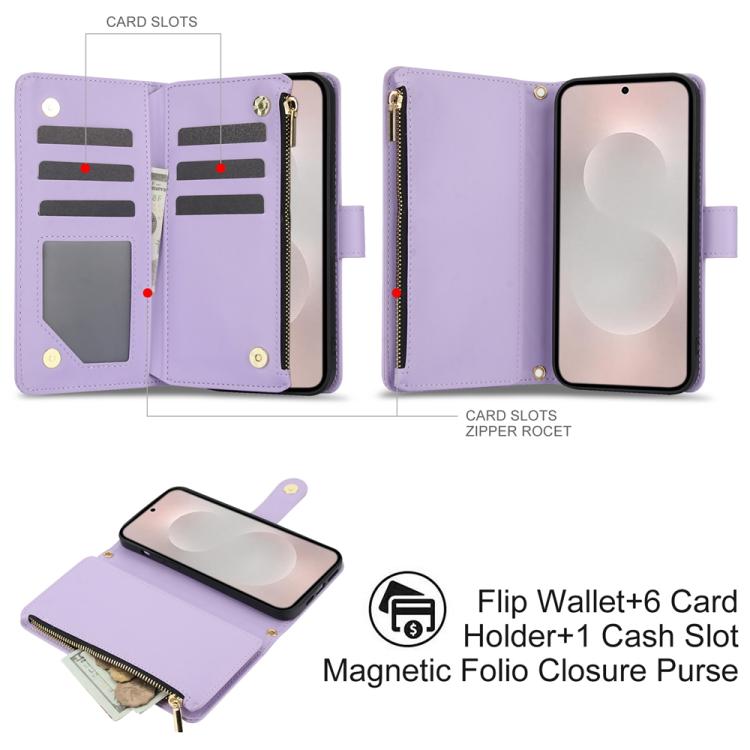 For Samsung Galaxy S25 Edge 5G YM016 Rhombic Zipper Card Wallet Leather Phone Case with Lanyard