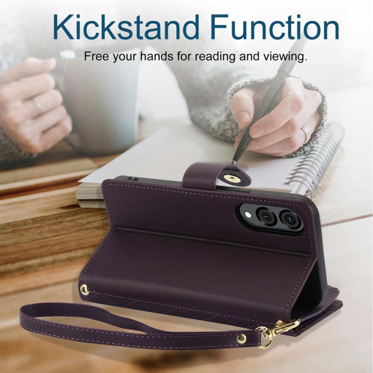 For Samsung Galaxy S25 Edge 5G YM016 Rhombic Zipper Card Wallet Leather Phone Case with Lanyard