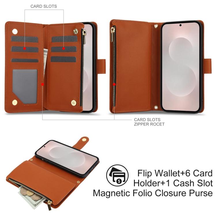 For Samsung Galaxy S25 Edge 5G YM016 Rhombic Zipper Card Wallet Leather Phone Case with Lanyard