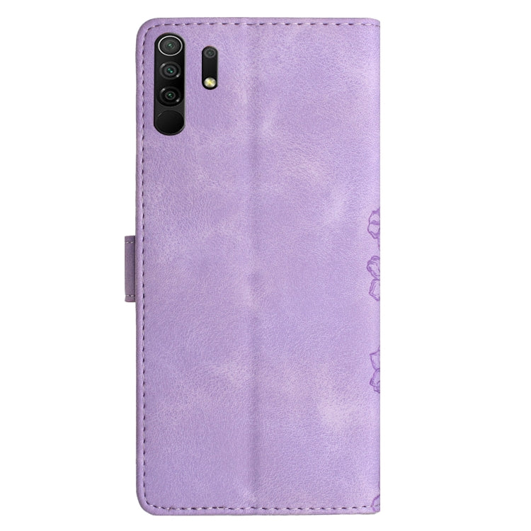 For Xiaomi Redmi 9 Cherry Blossom Butterfly Skin Feel Embossed PU Phone Case