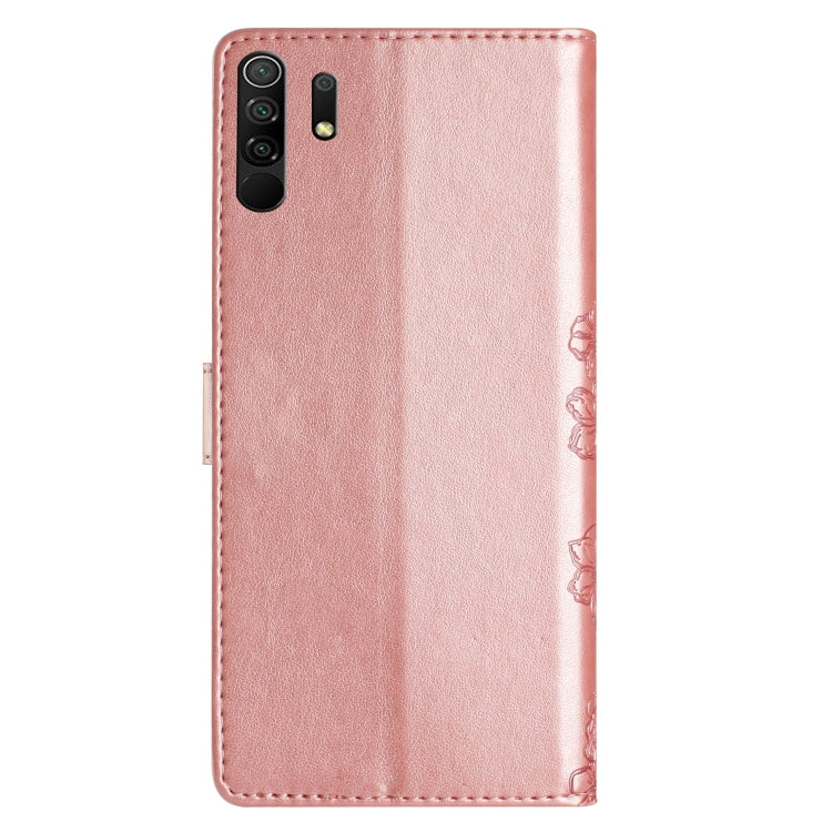 For Xiaomi Redmi 9 Cherry Blossom Butterfly Skin Feel Embossed PU Phone Case