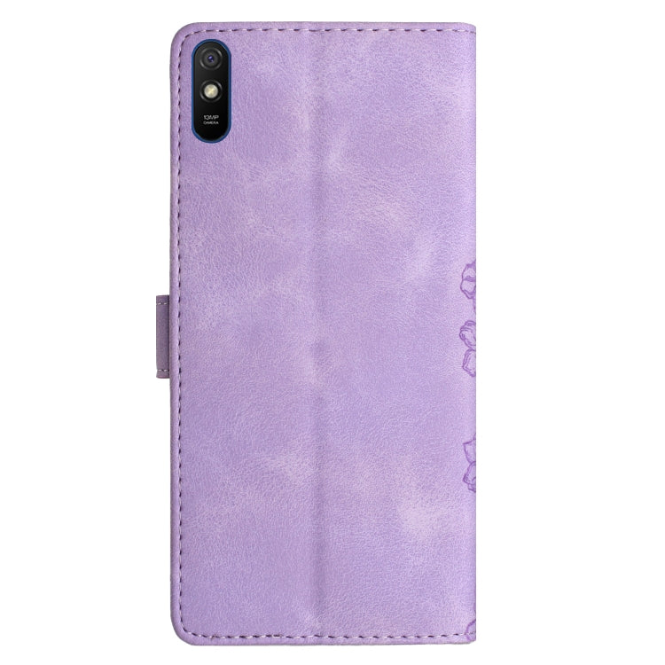 For Xiaomi Redmi 9A Cherry Blossom Butterfly Skin Feel Embossed PU Phone Case