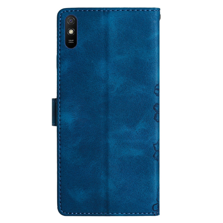 For Xiaomi Redmi 9A Cherry Blossom Butterfly Skin Feel Embossed PU Phone Case