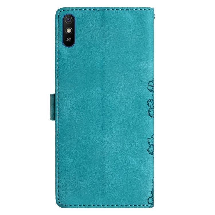 For Xiaomi Redmi 9A Cherry Blossom Butterfly Skin Feel Embossed PU Phone Case