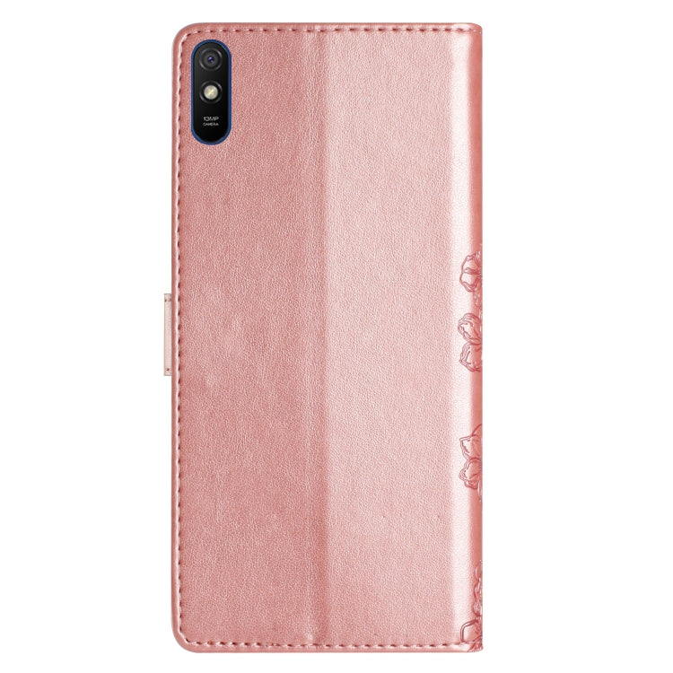For Xiaomi Redmi 9A Cherry Blossom Butterfly Skin Feel Embossed PU Phone Case