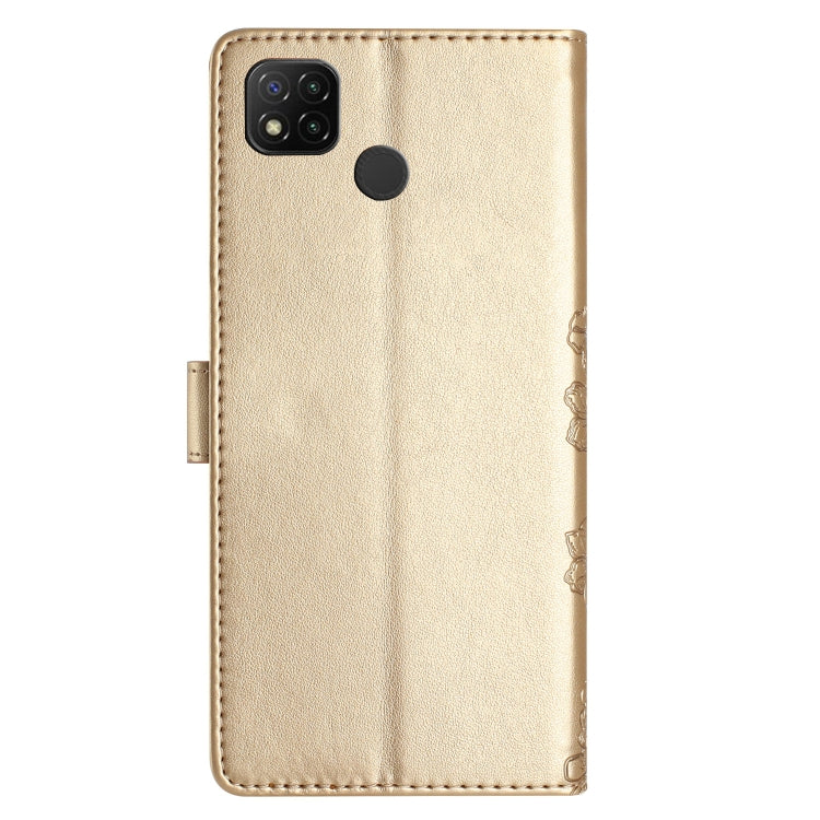 For Xiaomi Redmi 9C Cherry Blossom Butterfly Skin Feel Embossed PU Phone Case