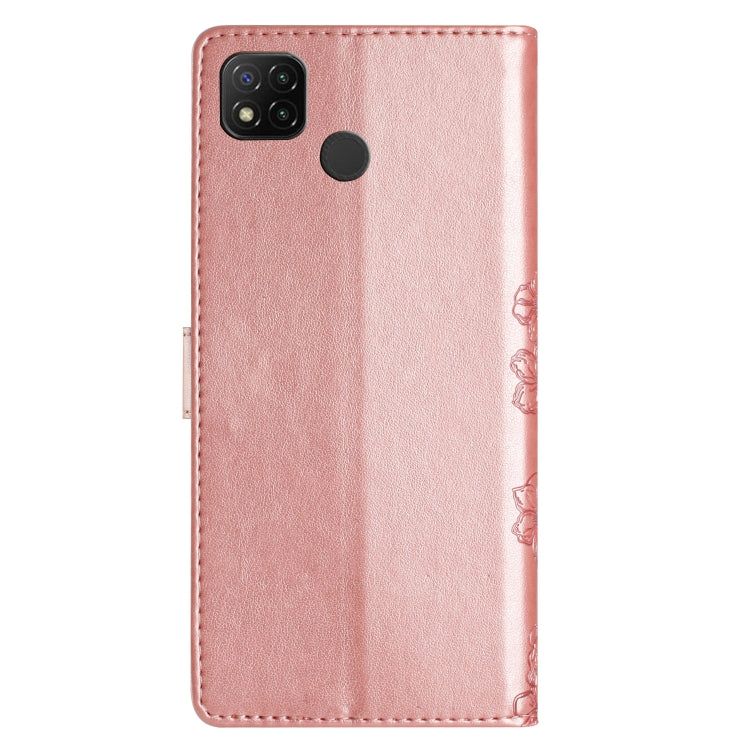 For Xiaomi Redmi 9C Cherry Blossom Butterfly Skin Feel Embossed PU Phone Case