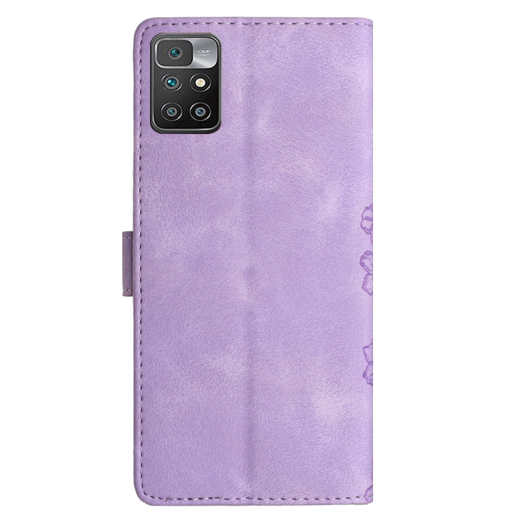 For Xiaomi Redmi 10 Cherry Blossom Butterfly Skin Feel Embossed PU Phone Case