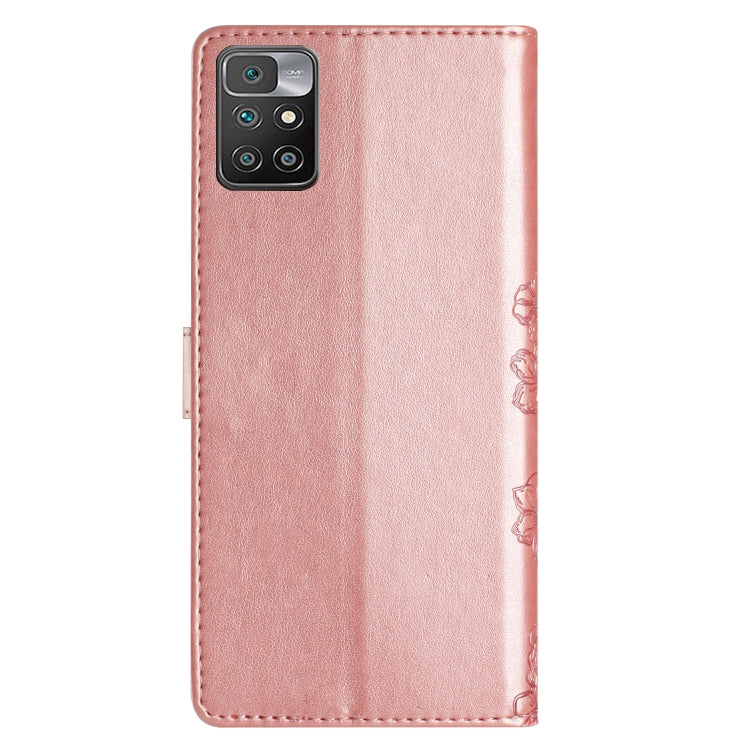 For Xiaomi Redmi 10 Cherry Blossom Butterfly Skin Feel Embossed PU Phone Case
