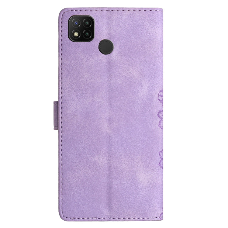 For Xiaomi Redmi 10A Cherry Blossom Butterfly Skin Feel Embossed PU Phone Case