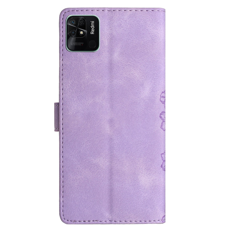 For Xiaomi Redmi 10C Cherry Blossom Butterfly Skin Feel Embossed PU Phone Case