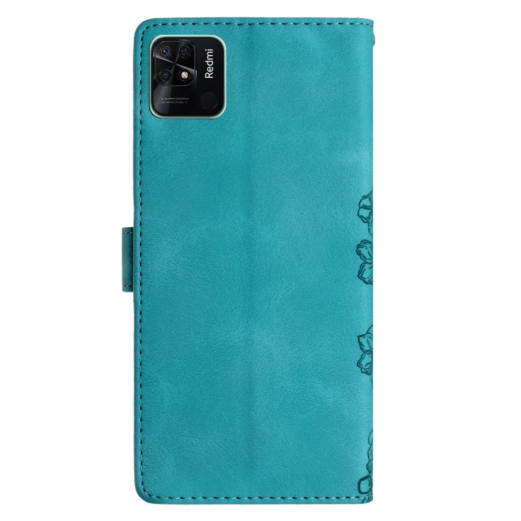 For Xiaomi Redmi 10C Cherry Blossom Butterfly Skin Feel Embossed PU Phone Case