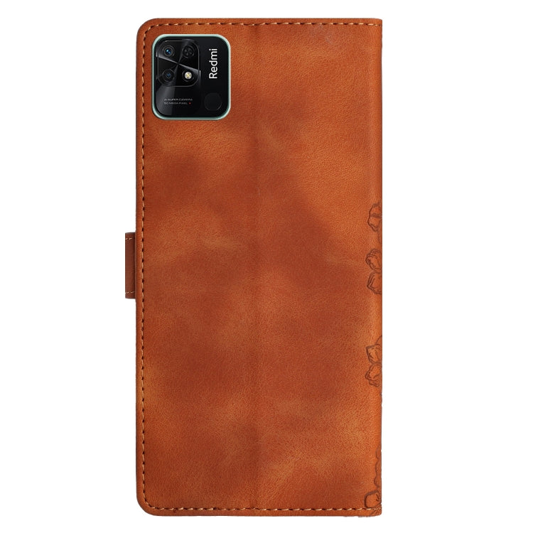 For Xiaomi Redmi 10C Cherry Blossom Butterfly Skin Feel Embossed PU Phone Case