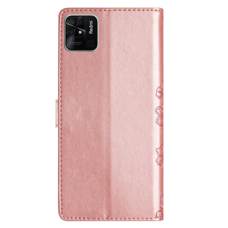 For Xiaomi Redmi 10C Cherry Blossom Butterfly Skin Feel Embossed PU Phone Case