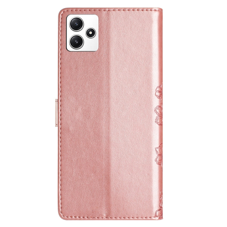 For Xiaomi Redmi 12 Cherry Blossom Butterfly Skin Feel Embossed PU Phone Case