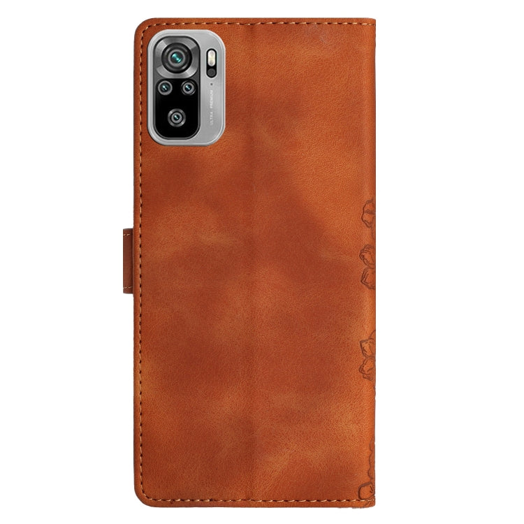 For Xiaomi Redmi Note 10 4G Cherry Blossom Butterfly Skin Feel Embossed PU Phone Case