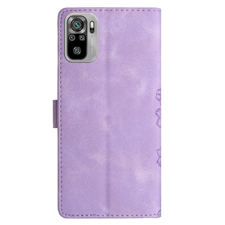For Xiaomi Redmi Note 10S Cherry Blossom Butterfly Skin Feel Embossed PU Phone Case