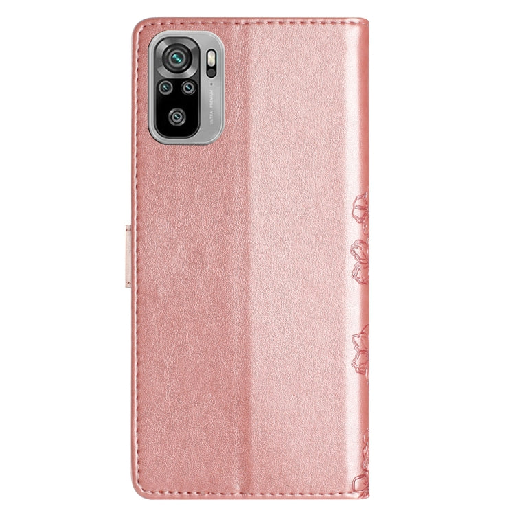 For Xiaomi Redmi Note 10S Cherry Blossom Butterfly Skin Feel Embossed PU Phone Case