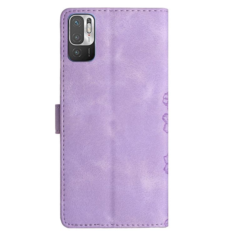 For Xiaomi Redmi Note 10 5G Cherry Blossom Butterfly Skin Feel Embossed PU Phone Case