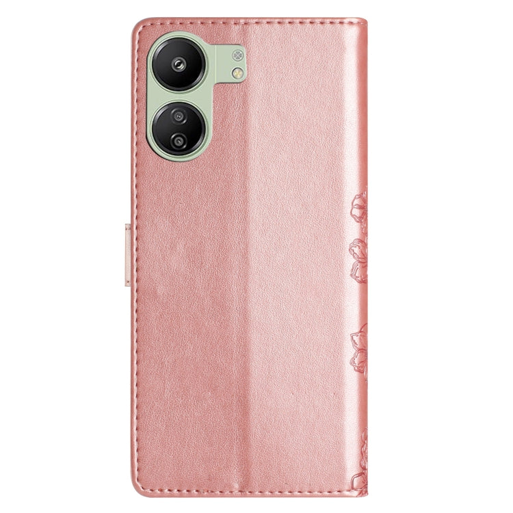 For Xiaomi Redmi 13C 4G Global Cherry Blossom Butterfly Skin Feel Embossed PU Phone Case