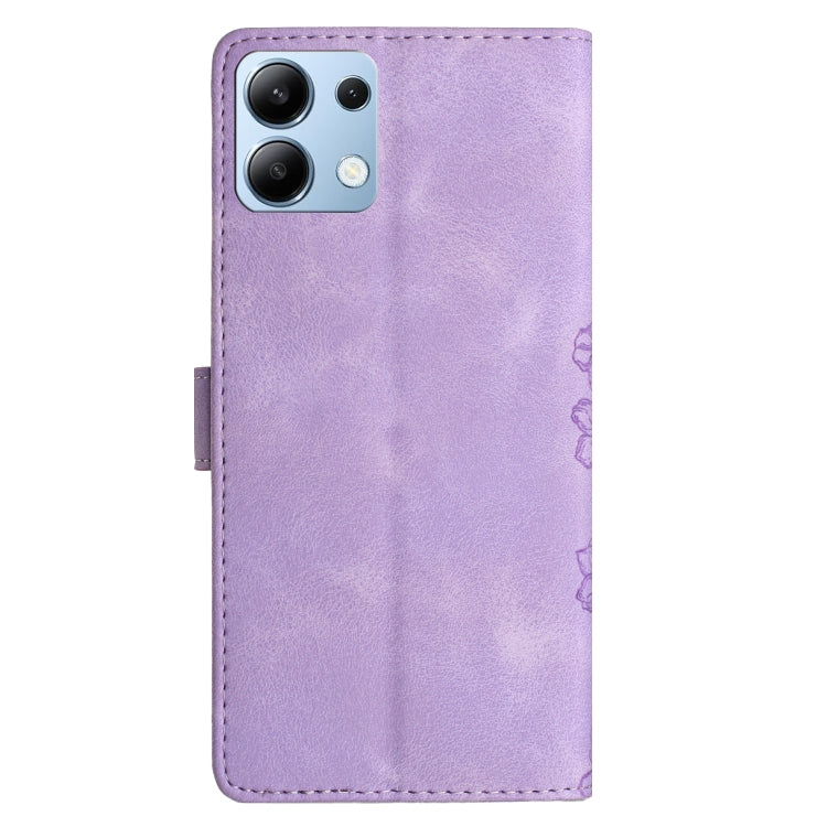 For Redmi Note 14 4G 163.25mm Cherry Blossom Butterfly Skin Feel Embossed PU Phone Case