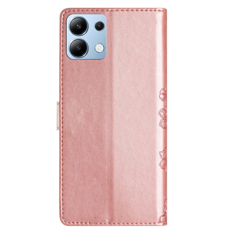 For Redmi Note 14 4G 163.25mm Cherry Blossom Butterfly Skin Feel Embossed PU Phone Case