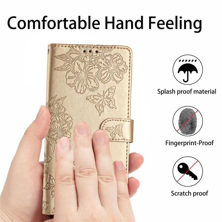 For Redmi Note 14 Pro 4G Cherry Blossom Butterfly Skin Feel Embossed PU Phone Case