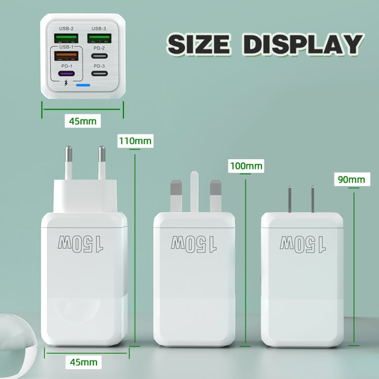 150W 3 x USB + 3 x USB-C / Type-C Multi-port Fast Charger, US Plug