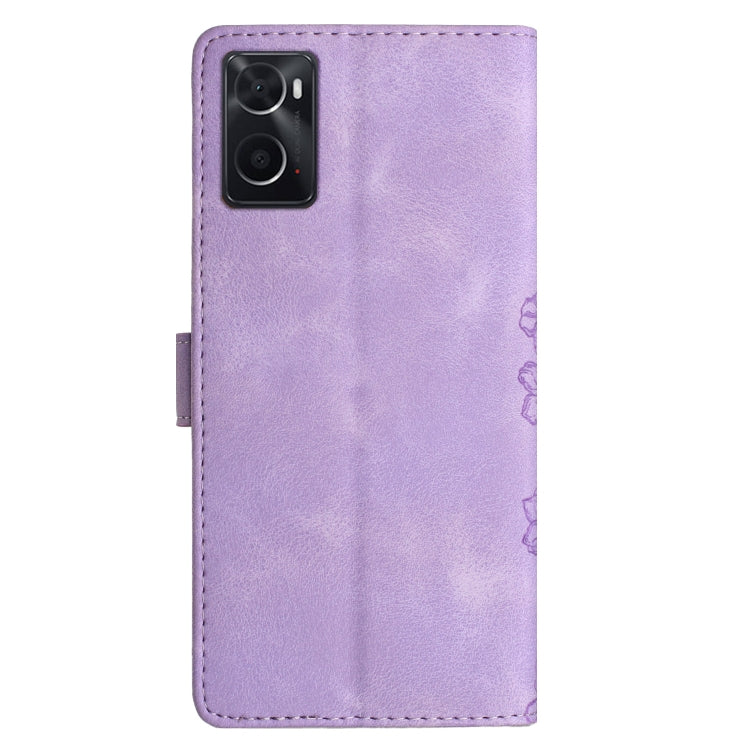 For OPPO A36 / A76 / A96 Cherry Blossom Butterfly Skin Feel Embossed PU Phone Case