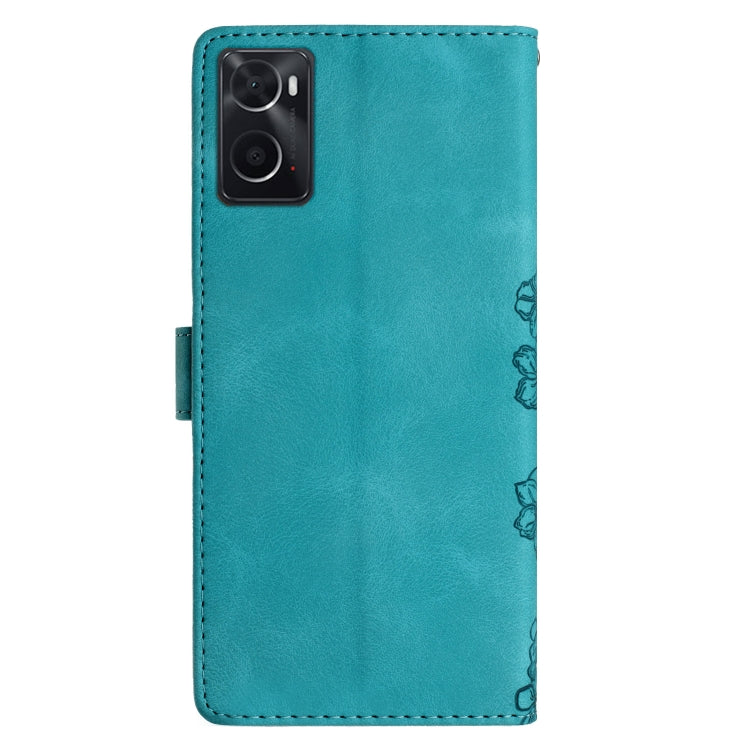 For OPPO A36 / A76 / A96 Cherry Blossom Butterfly Skin Feel Embossed PU Phone Case