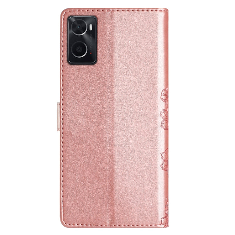 For OPPO A36 / A76 / A96 Cherry Blossom Butterfly Skin Feel Embossed PU Phone Case