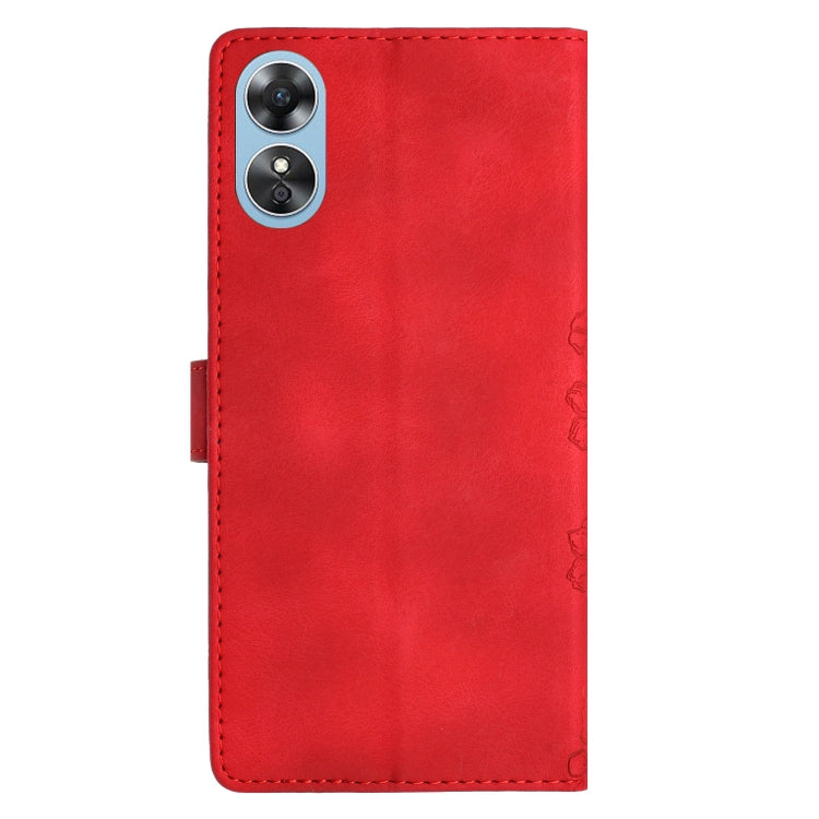 For OPPO A17 Cherry Blossom Butterfly Skin Feel Embossed PU Phone Case