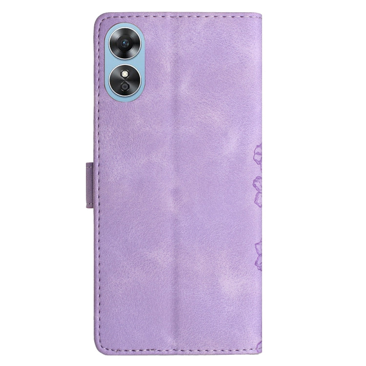 For OPPO A17 Cherry Blossom Butterfly Skin Feel Embossed PU Phone Case