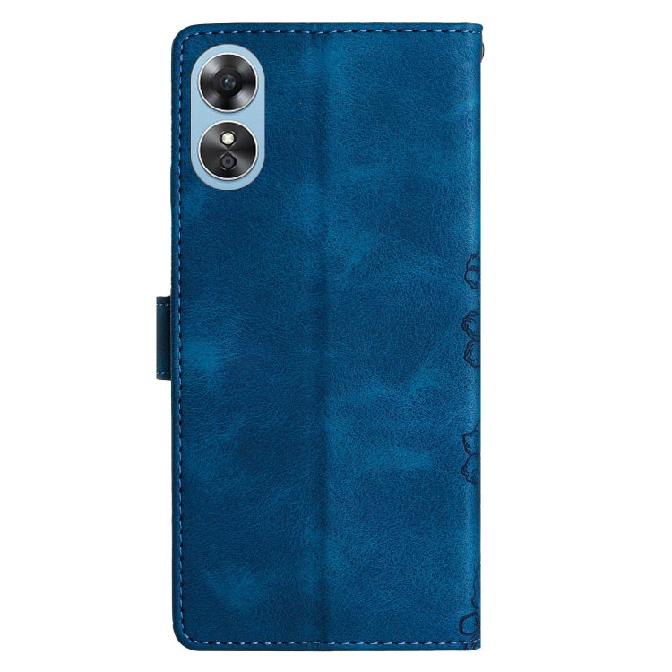 For OPPO A17 Cherry Blossom Butterfly Skin Feel Embossed PU Phone Case