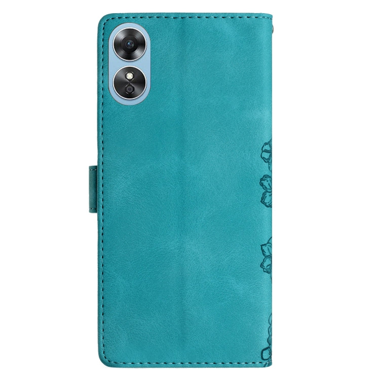 For OPPO A17 Cherry Blossom Butterfly Skin Feel Embossed PU Phone Case