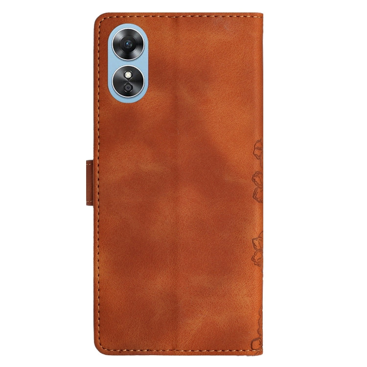 For OPPO A17 Cherry Blossom Butterfly Skin Feel Embossed PU Phone Case