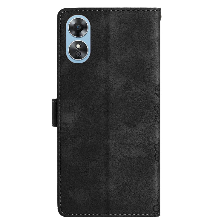 For OPPO A17 Cherry Blossom Butterfly Skin Feel Embossed PU Phone Case