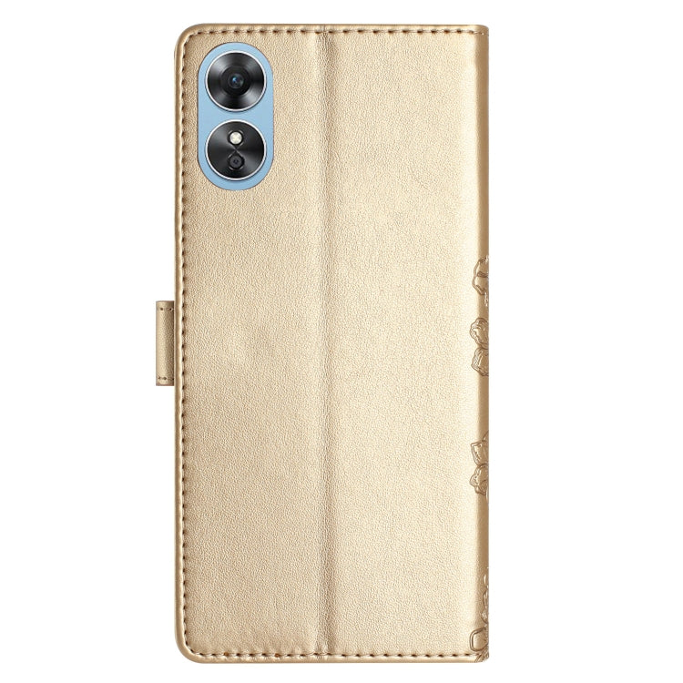 For OPPO A17 Cherry Blossom Butterfly Skin Feel Embossed PU Phone Case