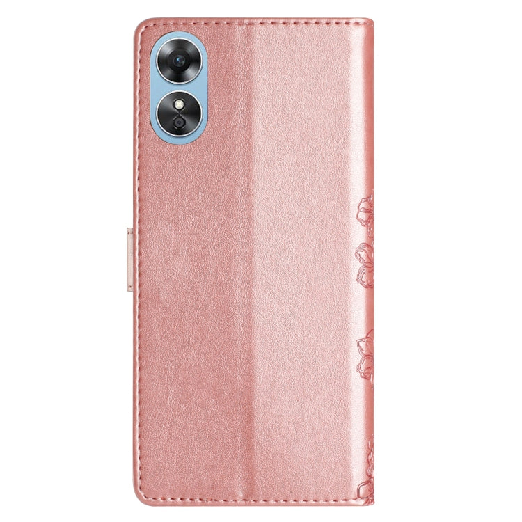 For OPPO A17 Cherry Blossom Butterfly Skin Feel Embossed PU Phone Case