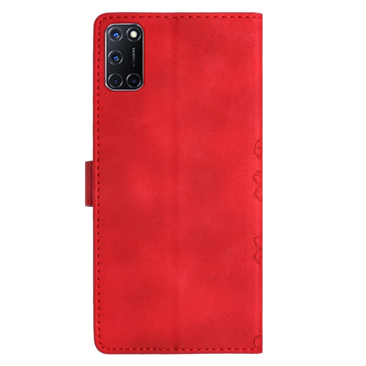 For OPPO A52 / A72 / A92 Cherry Blossom Butterfly Skin Feel Embossed PU Phone Case